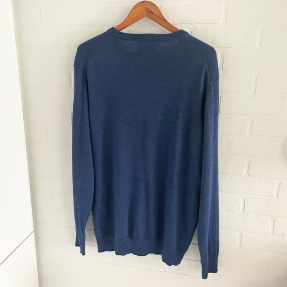 Thomas Dean Men’s Knit Sweater 100% Merino Wool Blue V neck Sz XL - Picture 11 of 12